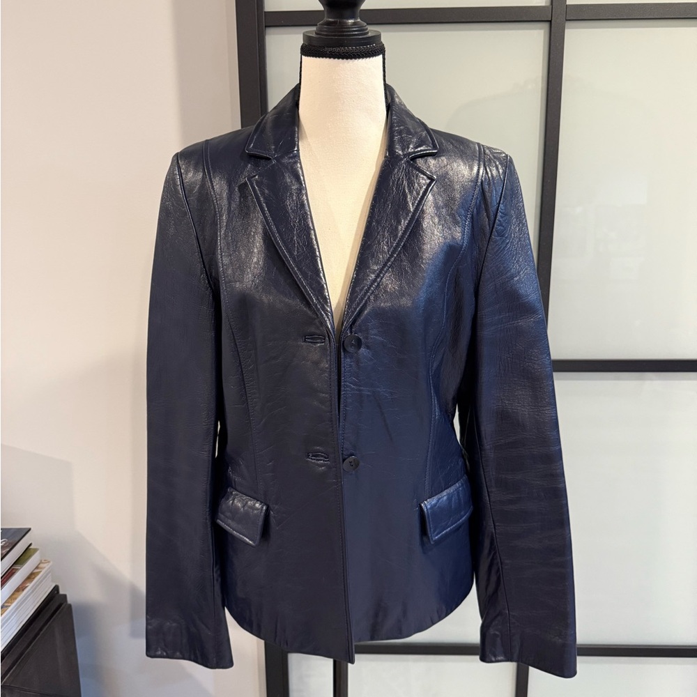 Kenneth Cole Women's Navy Leather Blazer